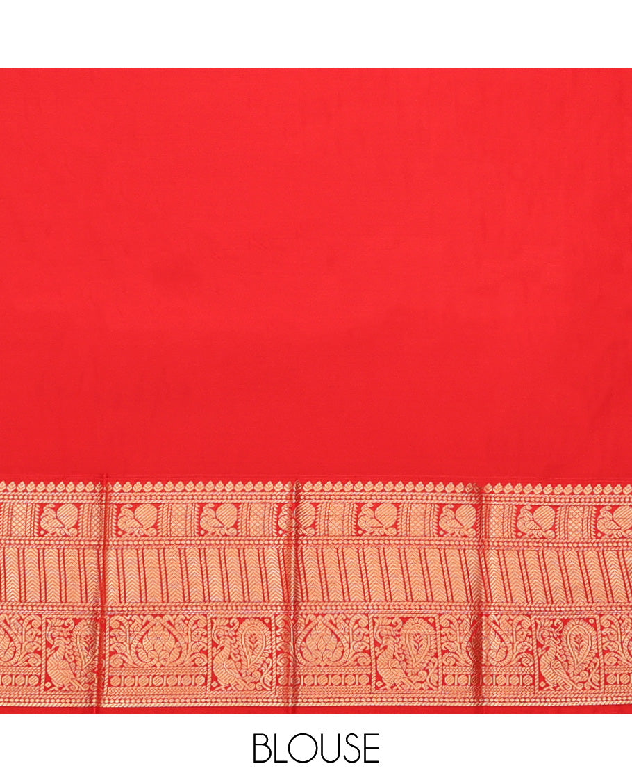 Turquoise Budget Silk Saree, Gleamed Up with Zari Buttas and Checks, a Contrast Traditional Zari Design Border, Grand Pallu, and a Contrast Blouse