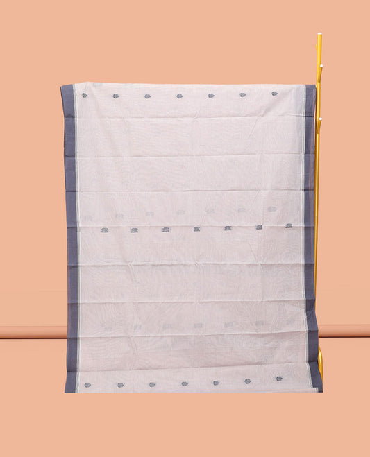 Grey Kanchi Cotton Saree, Sparsely Woven with Buttas, Complemented by a Contrast Border, Pallu of Buttas, and a Matching Blouse