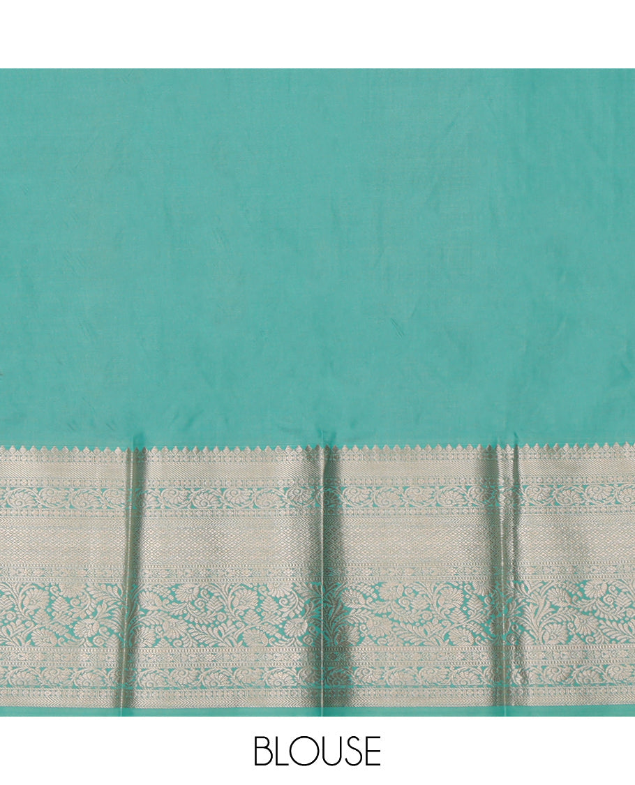Rust Budget Silk Saree, Embellished with Zari Buttas, Complemented by a Contrast Traditional Zari Border, Grand Pallu, and a Contrast Blouse