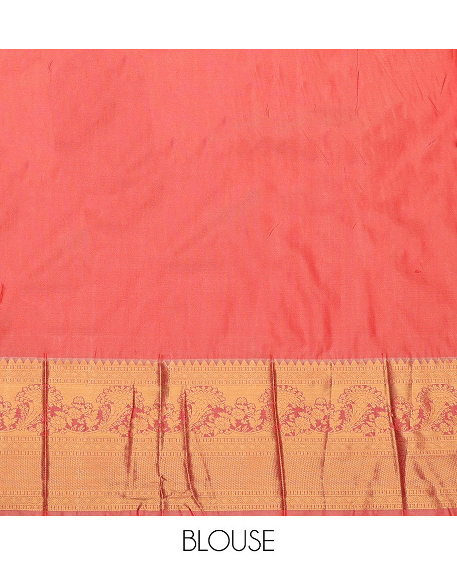 Violet Budget Silk Saree, Ornamented with Jacquard Design, Complemented by a Contrast Traditional Zari Border, Grand Pallu, and Contrast Blouse