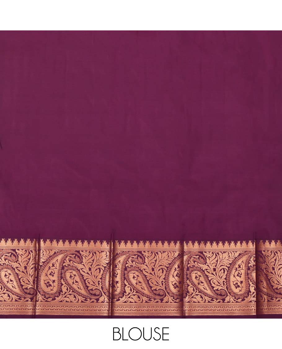 Blue Budget Silk Saree, Ornamented with Jacquard Design, Complemented by a Contrast Paisley Zari Border, Grand Pallu, and a Contrast Blouse