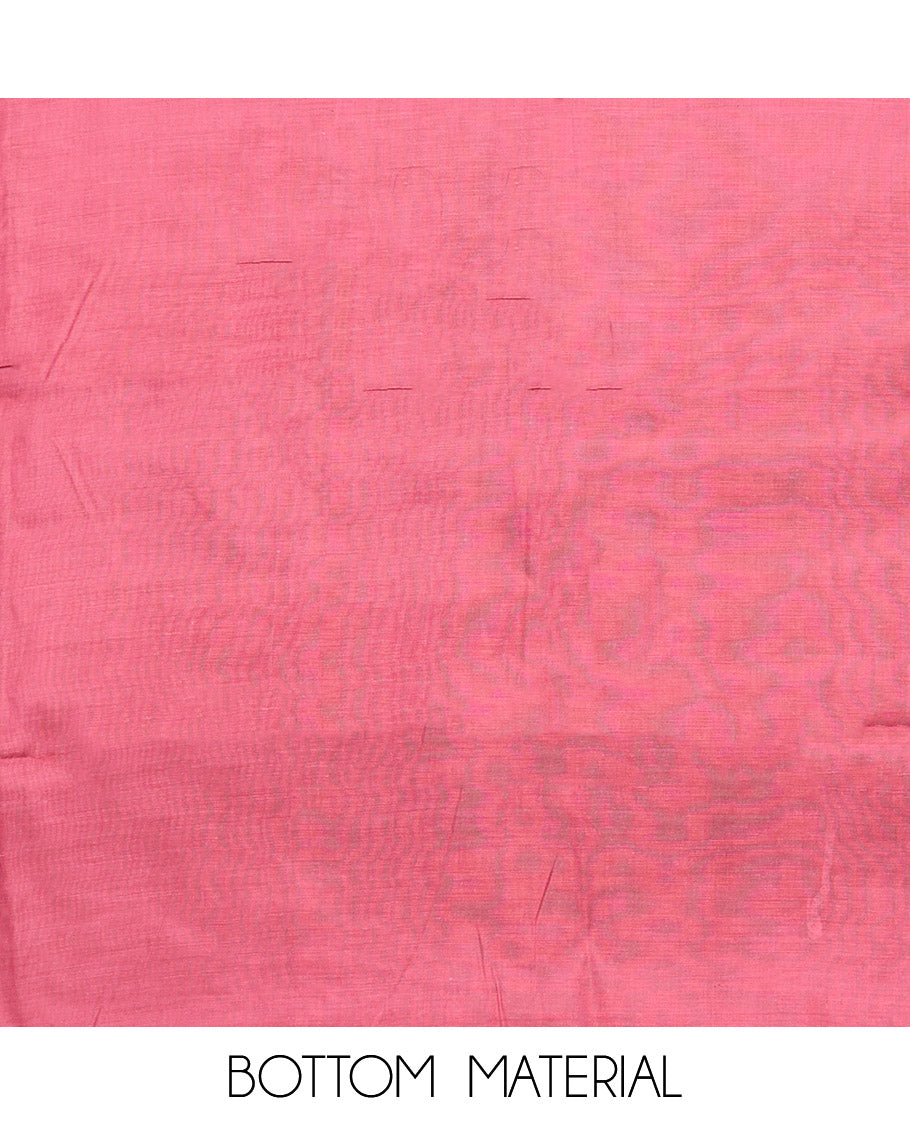 Pink Material Chudidar Set, Delicately Woven with Floral-Paisley Embroidered Muslin Top, a Plain Santoon Bottom, and Paired with Intricately Printed Muslin Dupatta