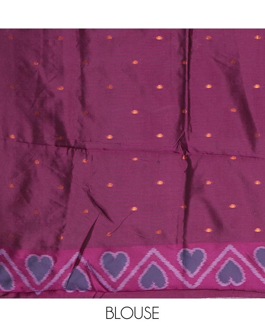 Lavender pochampally triangle motifs mulberry silksaree,contrast pochampally design satin thread weave border & zari-rich intricate pallu
