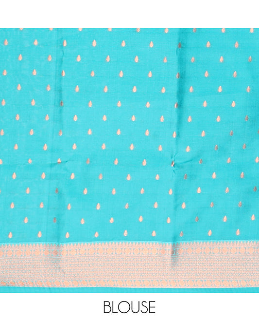 Peach geometric design butter silk saree with contrast zari border & intricate zari pallu