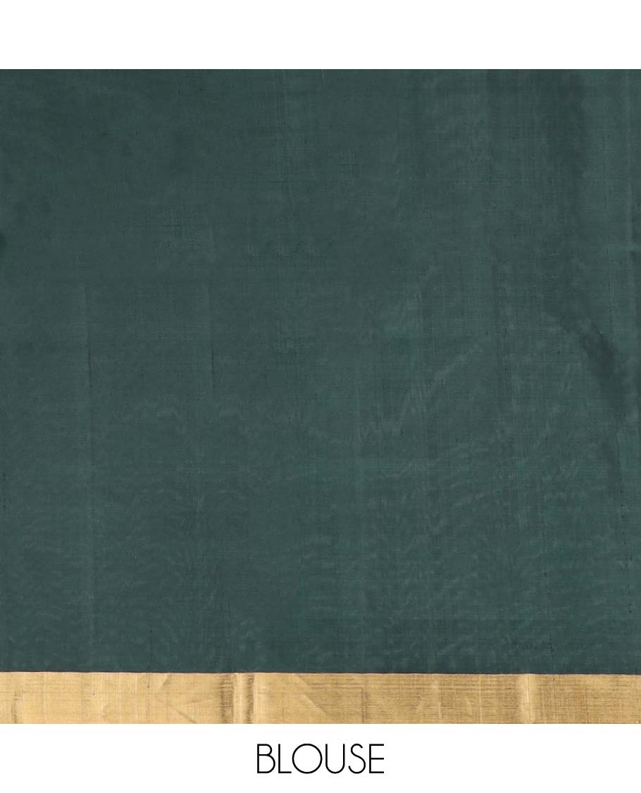 Green small buttas soft silk saree with contrast zari design border & intricate zari design pallu