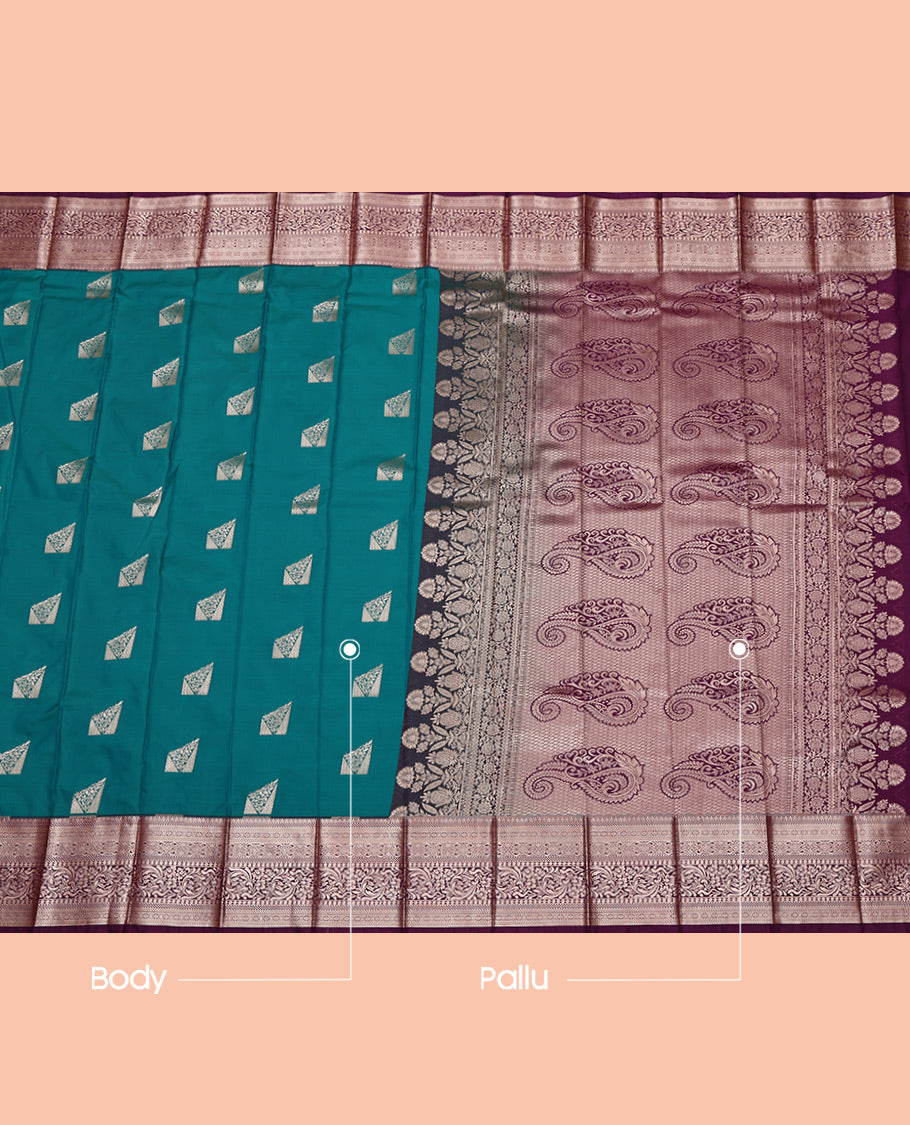 Blue Budget Silk Saree, Woven with Zari Buttas All Over Its Body, Complemented by a Contrast Traditional Zari Design Border, Intricate Pallu, and Paired with a Contrast Blouse