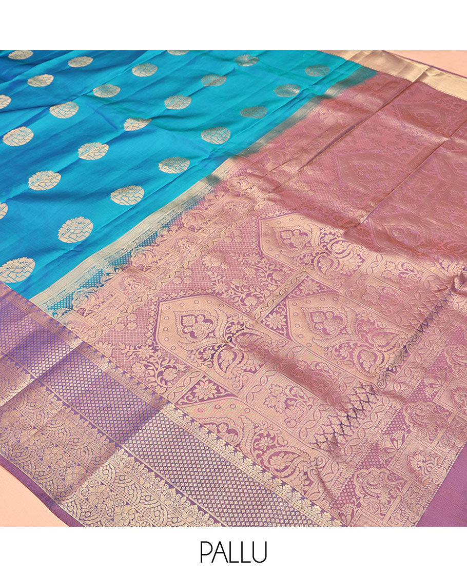 Blue Vasundhara Lite Silk Mix Saree, Finely Crafted with Zari Buttas All Over Its Body, Complemented by Contrast Intricate Zari Design Border, Intricately Designed Pallu, and Paired with a Contrast Blouse