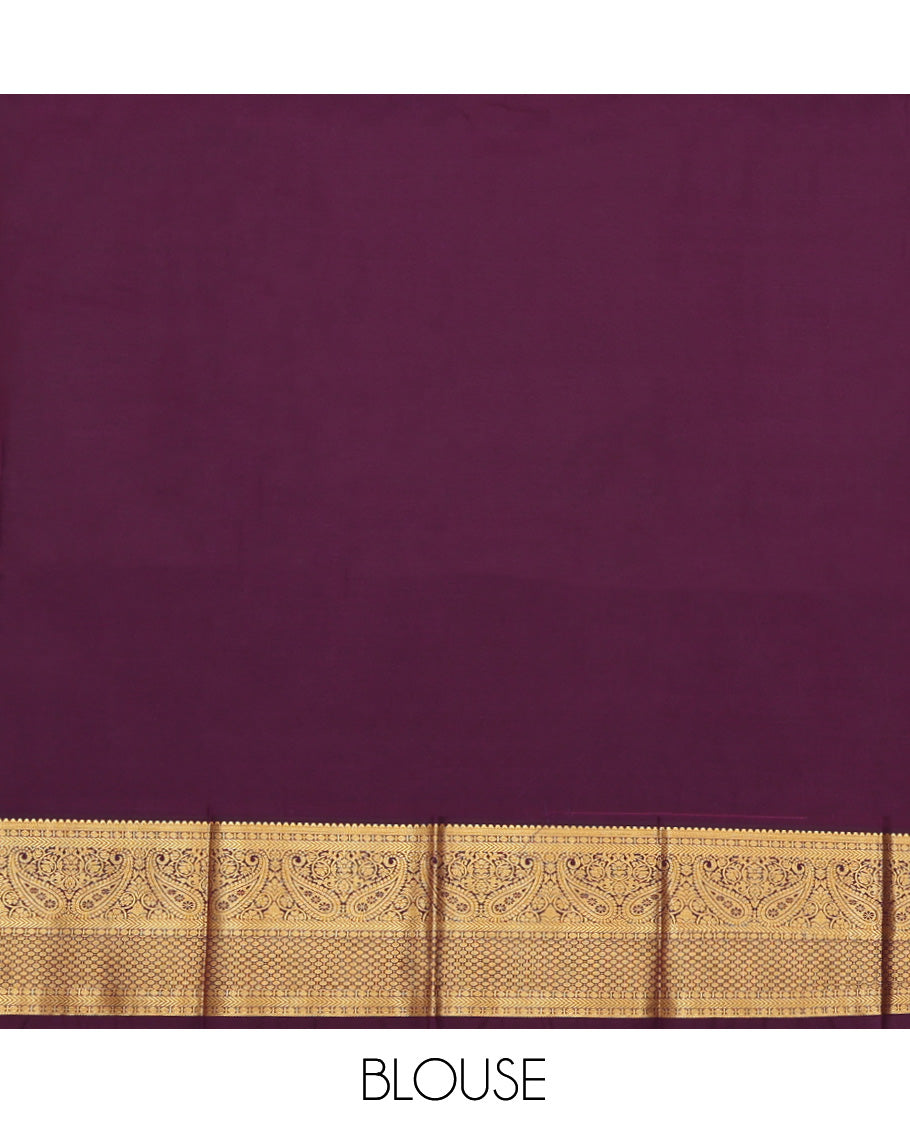 Green Budget Silk Saree, Enlivened with Zari Buttas, Complemented by Contrast Traditional Zari Border, a Grand Pallu and a Contrast Blouse