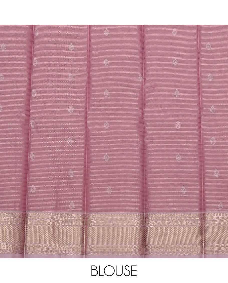 Green Budget Silk Saree, Detailed with Zari Buttas and Zari Stripes on Its Body, Complemented by a Contrast Traditional Zari Design Border, Grand Jaal Pallu, and Paired with a Contrast Blouse