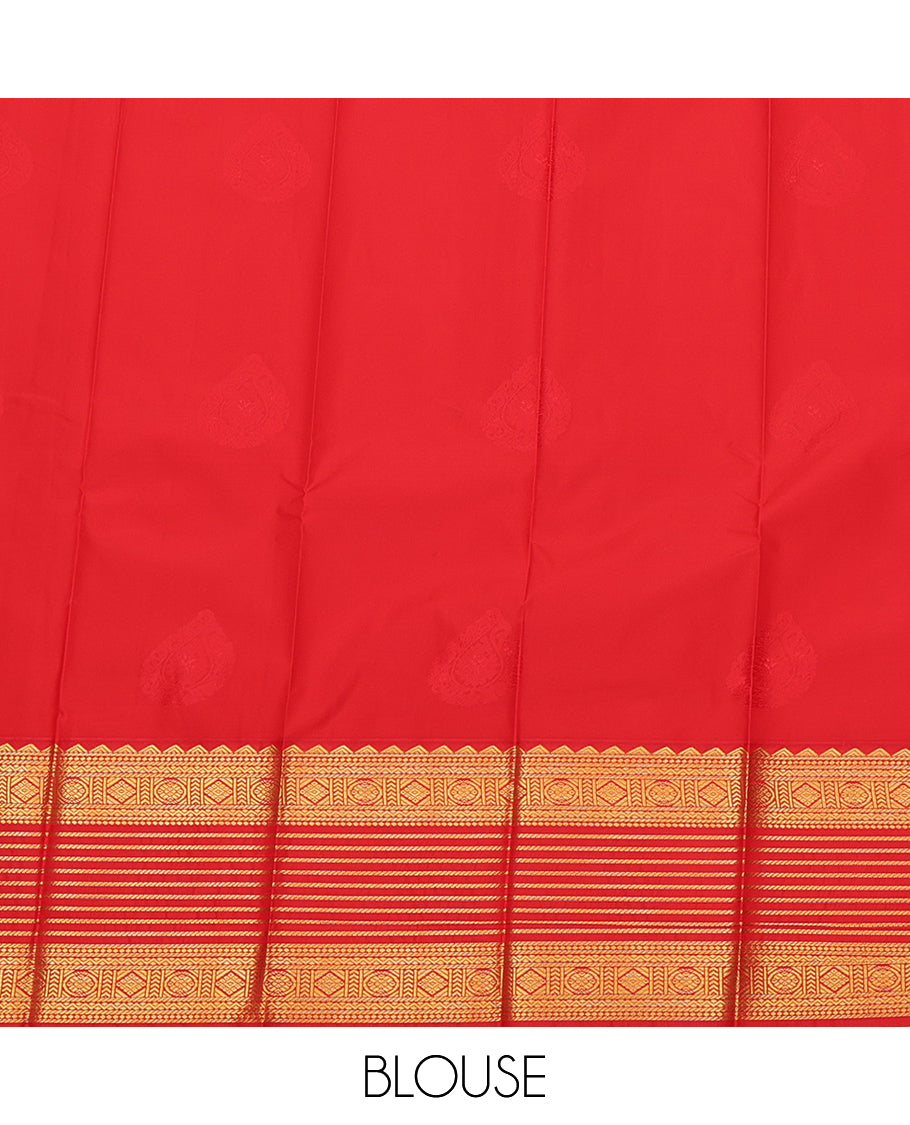 Maroon Budget Silk Saree, Embellished with Zari Buttas, a Contrast Traditional Zari Border, Grand Pallu, and a Contrast Blouse