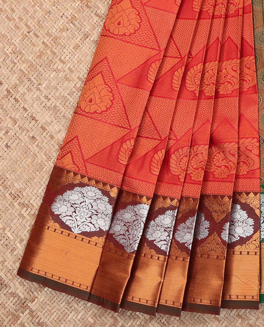 Red Budget Silk Saree, Crafted with Jacquard Design, Complemented by a Contrast Traditional Zari Border, Grand Pallu, and a Contrast Blouse