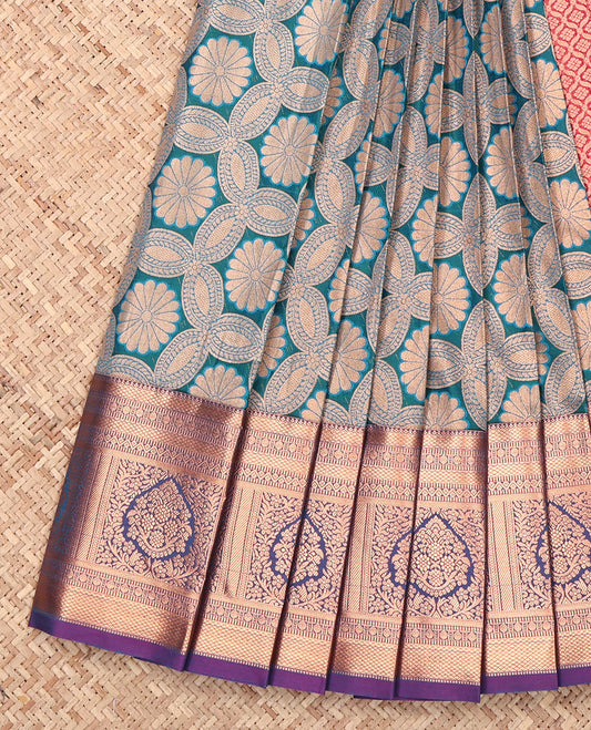 Blue Budget Silk Saree, Decorated with Jacquard Design, Complemented by a Contrast Traditional Zari Border, Grand Pallu, and Contrast Blouse