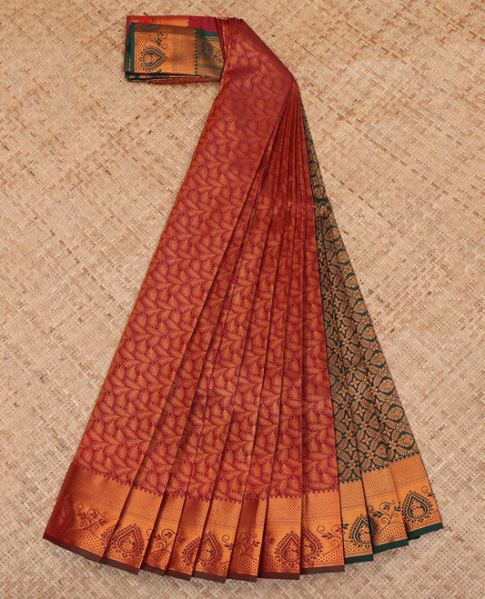 Light Maroon Budget Silk Saree, Elegantly Framed with Jacquard Design, a Contrast Traditional Zari Border, Grand Pallu, and a Contrast Blouse