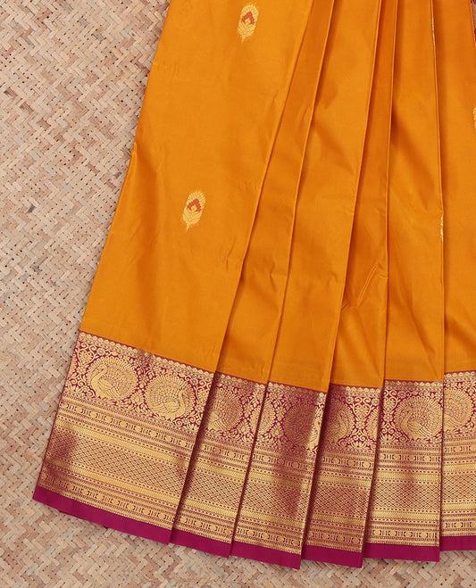 Yellow Budget Silk Saree, Enriched with Floral Buttas, a Contrast Traditional  Zari Border, a Grand Pallu and a Contrast Blouse