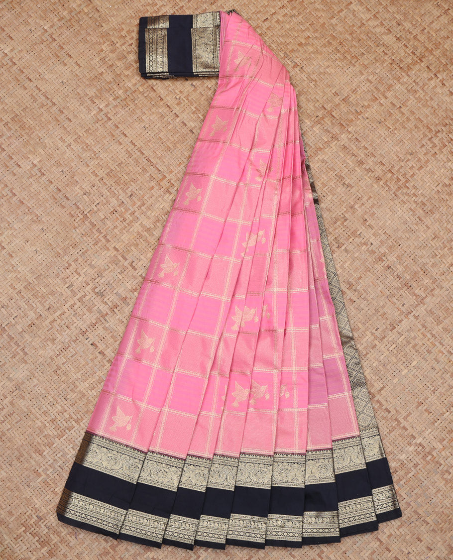 Pink Traditional Checks Budget Silk Saree