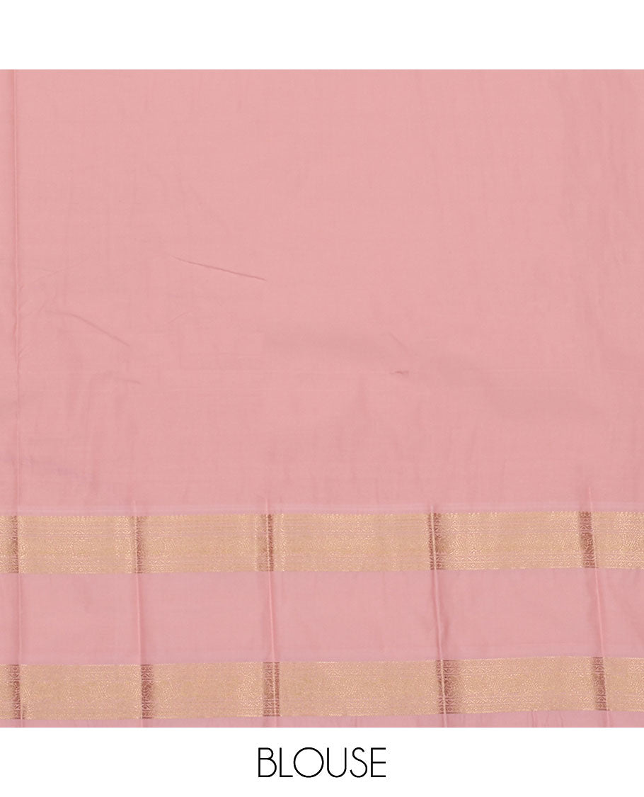 Orange Budget Silk Saree, Beautifully Bedecked with Zari Buttas and Zari Stripes All Over Its Body, Complemented by a Contrast Traditional Zari Design Rettai Pettu Border, Gleaming Pallu of Intricate Designs, and Paired with a Contrast Blouse