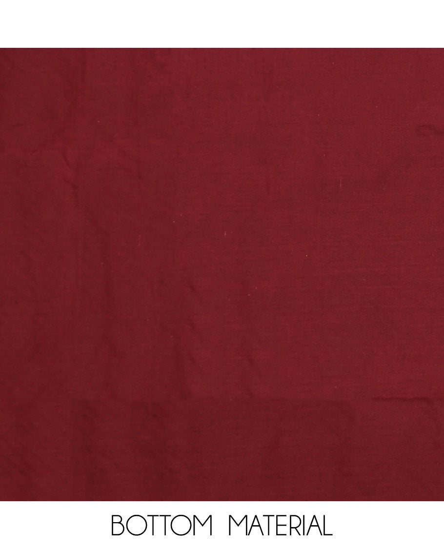 Maroon cotton chudidhar material set, argyle design sequins embroidery top, plain bottom, & scallop embroidered dupatta