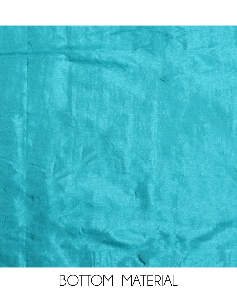 Black material chudidar set, floral print with mirror neck embroidered top, contrast blue bottom and plain dupatta