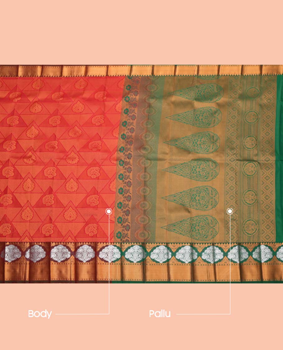 Red Budget Silk Saree, Crafted with Jacquard Design, Complemented by a Contrast Traditional Zari Border, Grand Pallu, and a Contrast Blouse