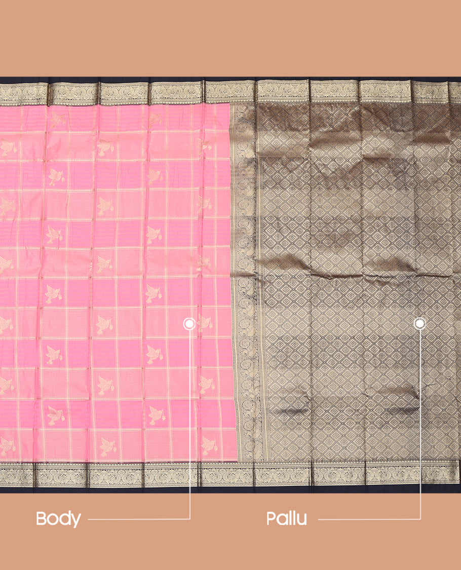 Pink Traditional Checks Budget Silk Saree