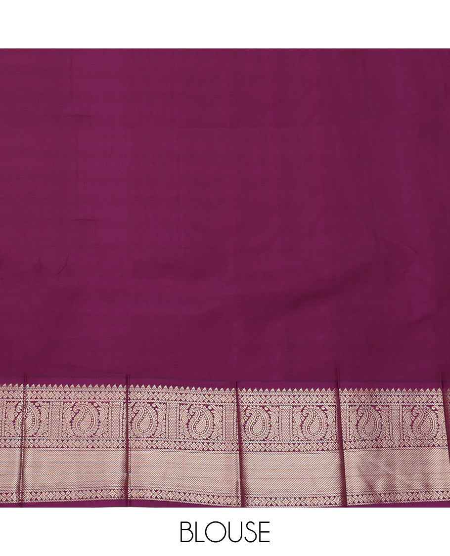 Orange Budget Silk Saree, Gleamed Up with Paisley Buttas, Complemented by a Contrast Traditional Zari Border, Grand Pallu, and a Contrast Blouse