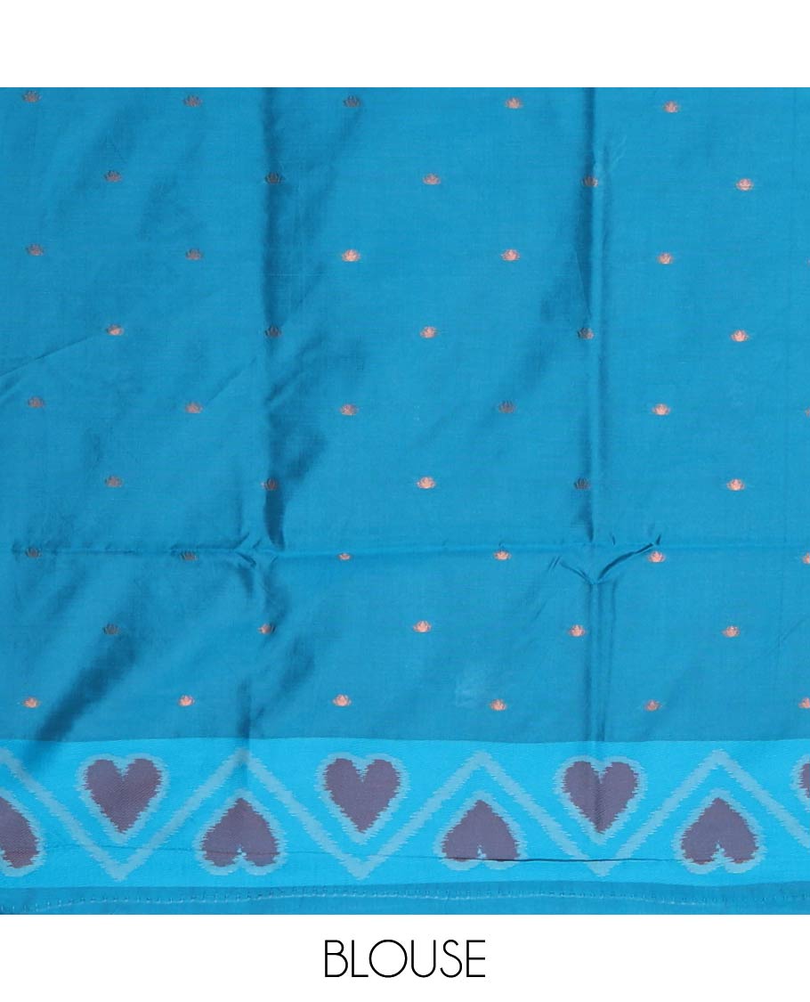 Blue pochampally triangle motifs mulberry silksaree,contrast pochampally design satin thread weave border & zari-rich intricate pallu