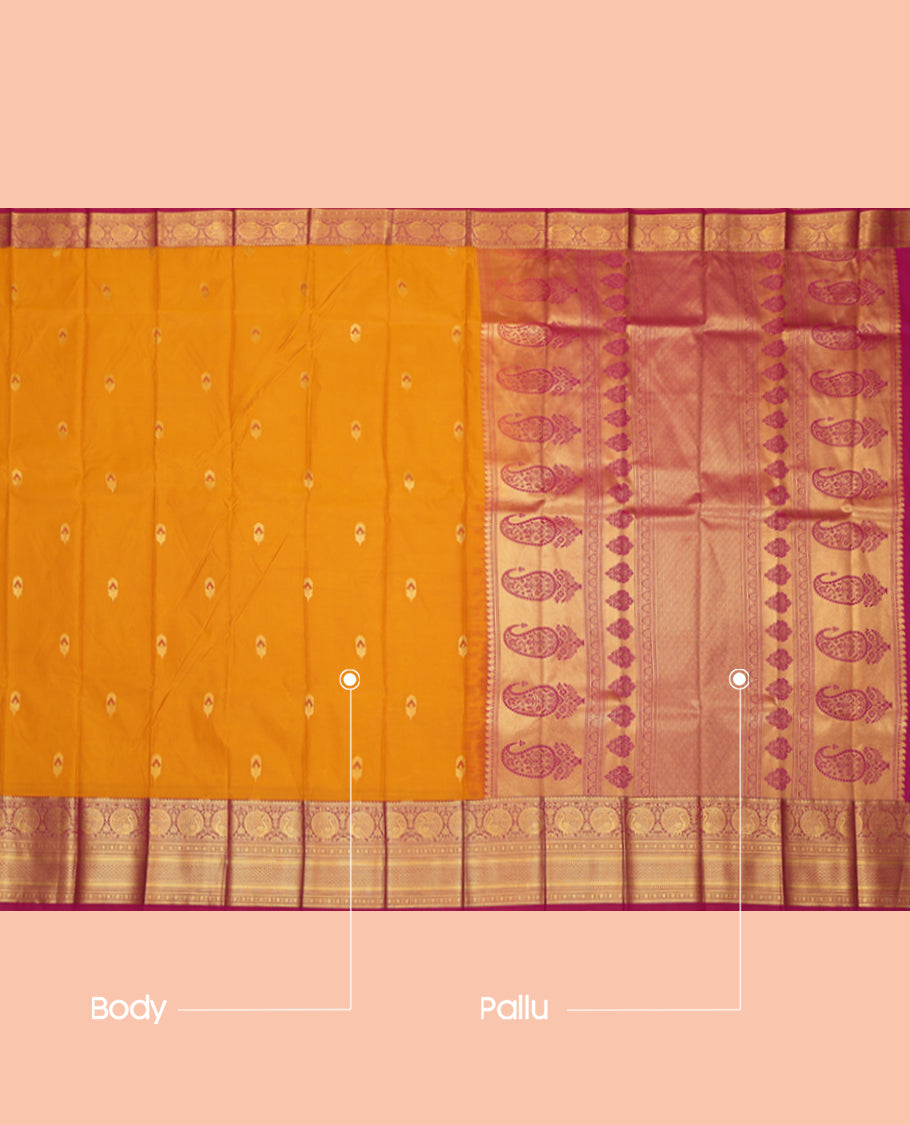 Yellow Budget Silk Saree, Enriched with Floral Buttas, a Contrast Traditional  Zari Border, a Grand Pallu and a Contrast Blouse