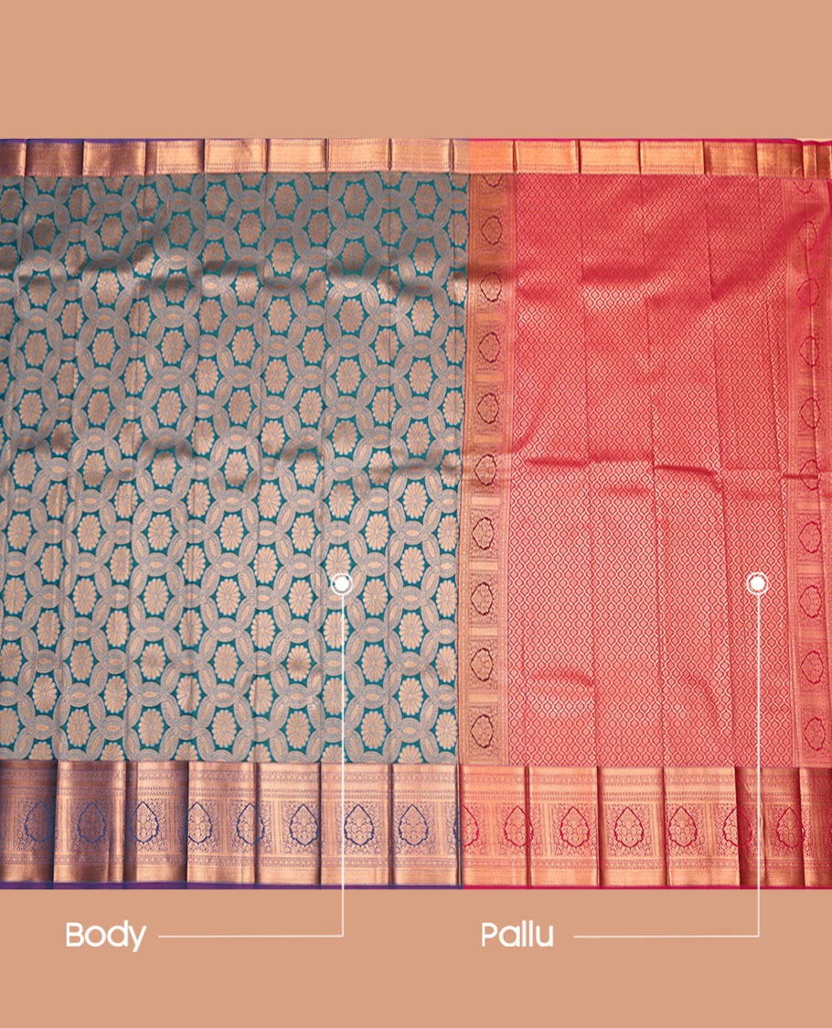 Blue Budget Silk Saree, Decorated with Jacquard Design, Complemented by a Contrast Traditional Zari Border, Grand Pallu, and Contrast Blouse