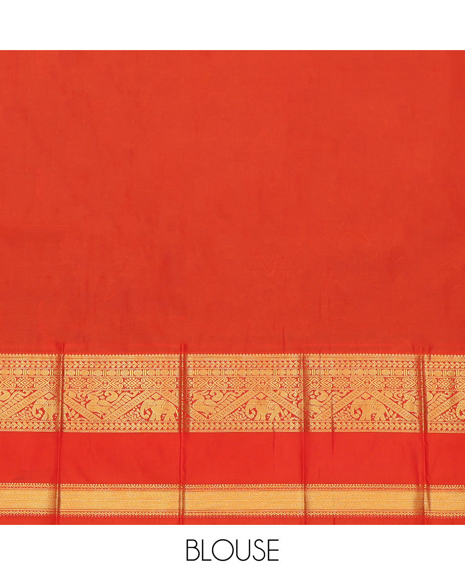 Navy Blue Budget Silk Saree, Highlighted by Zari Buttas, Complemented by Contrast Traditional Rettai Pettu Border, a Jaal Pallu and a Contrast Blouse