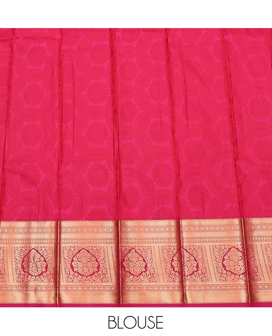 Blue Budget Silk Saree, Decorated with Jacquard Design, Complemented by a Contrast Traditional Zari Border, Grand Pallu, and Contrast Blouse