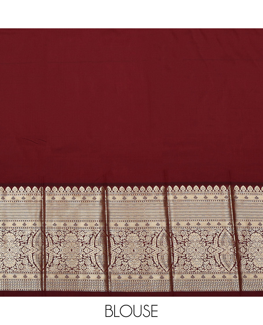 Pink Budget Silk Saree, Woven with Zari Buttas on Its Body, Complemented by a Contrast Traditional Zari Design Border, Grand Jaal Pallu, and Paired with a Contrast Blouse