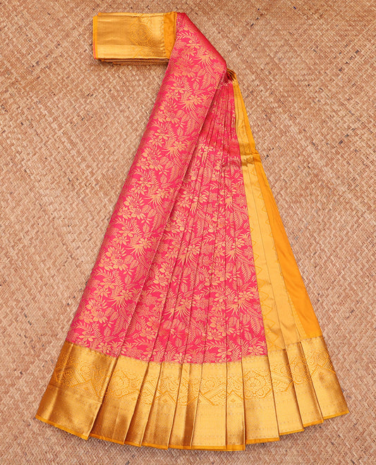 Pink Budget Silk Saree, Decked Up with Jacquard Design, Complemented by a Contrast Traditional Zari Border, Grand Pallu, and Contrast Blouse
