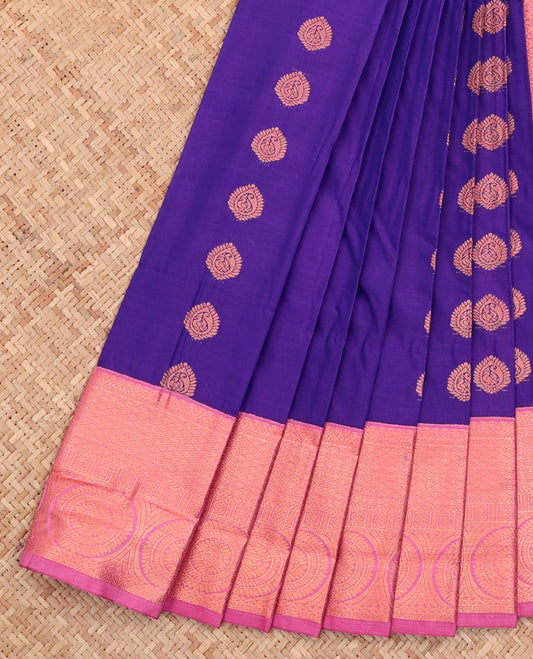 Blue Budget Silk Saree, Decorated with Buttas All Over Its Body, Complemented by a Contrast Traditional Zari Design Border, Pallu of Jaal Designs, and Paired with a Contrast Blouse