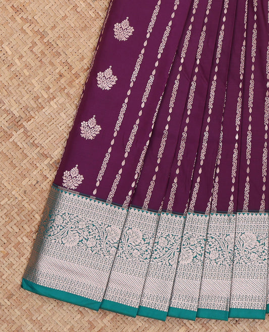 Violet Budget Silk Saree, Embellished with Zari Designs, Complemented by a Contrast Traditional Zari Border, Grand Pallu, and a Contrast Blouse