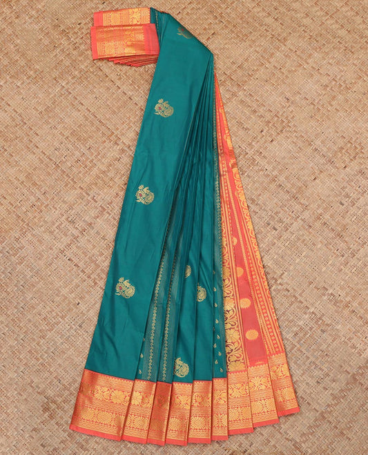 Blue Budget Silk Saree, Detailed with Zari Buttas, a Contrast Traditional  Zari Border, a Grand Pallu and a Contrast Blouse