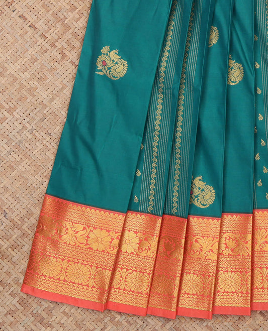 Blue Budget Silk Saree, Detailed with Zari Buttas, a Contrast Traditional  Zari Border, a Grand Pallu and a Contrast Blouse
