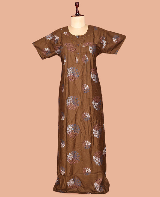 Brown Cotton-Blended Nighty