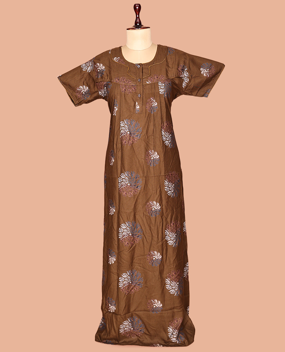 Brown Cotton-Blended Nighty