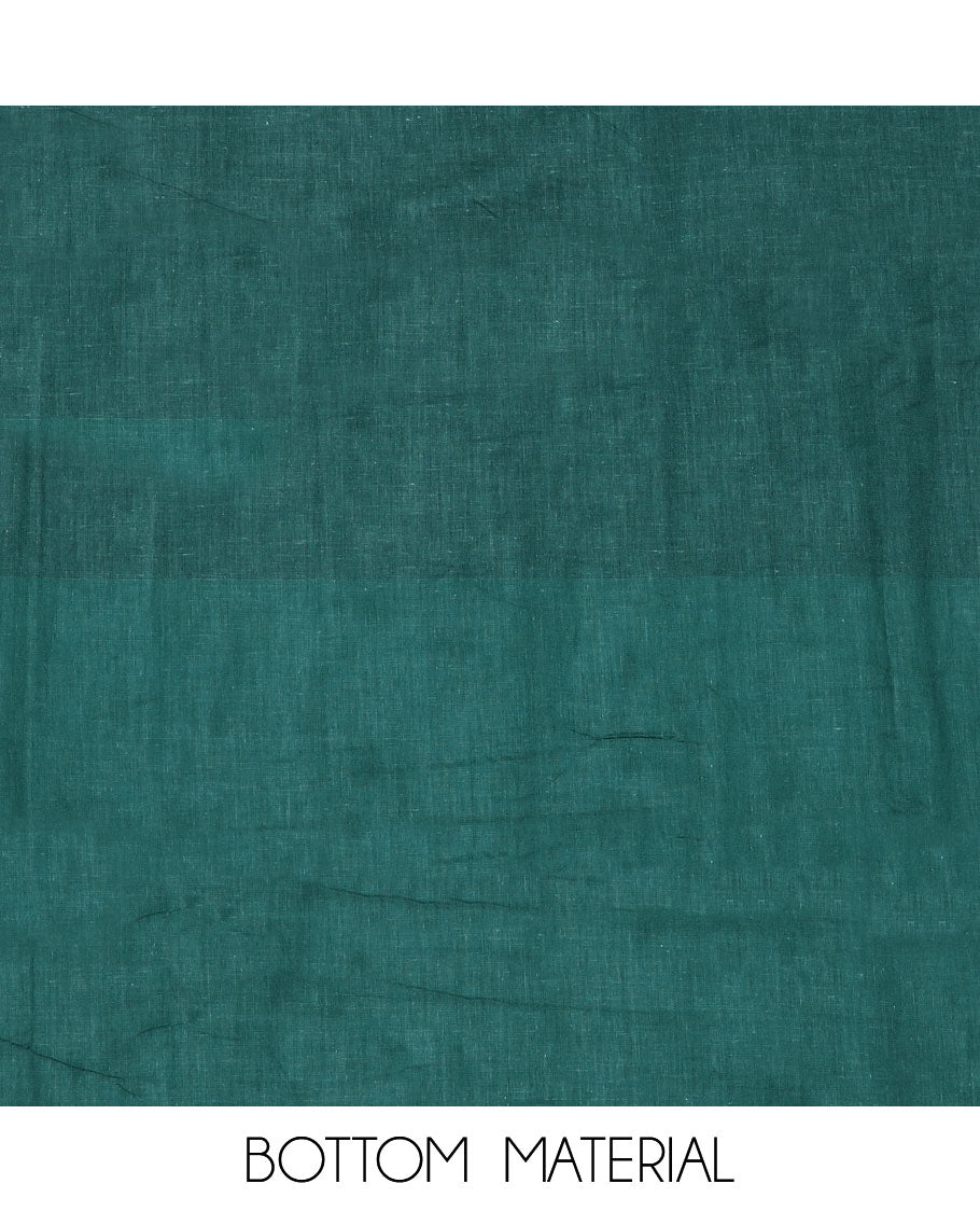 Green material chudidar set, block printed motifs with patch embroidered top, plain bottom and block printed dupatta