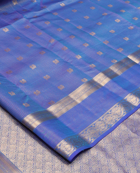 Blue zari buttas and checked Vasundhara silk mix saree, traditional zari border and pallu of kodi visiry