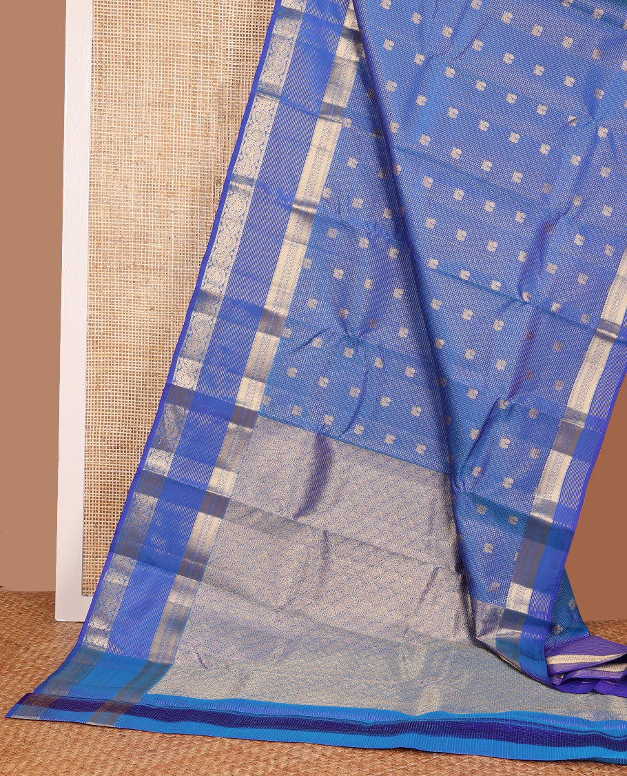 Blue zari buttas and checked Vasundhara silk mix saree, traditional zari border and pallu of kodi visiry