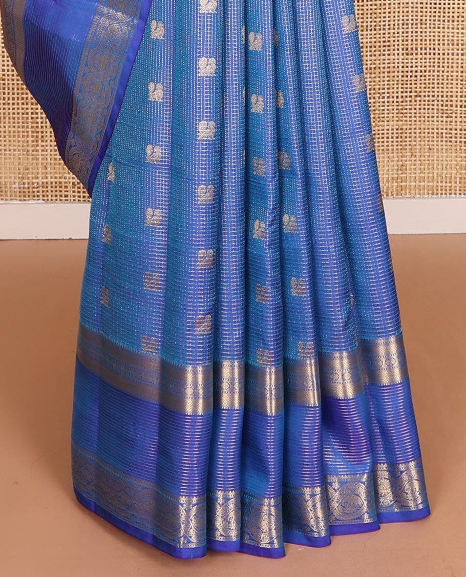 Blue zari buttas and checked Vasundhara silk mix saree, traditional zari border and pallu of kodi visiry