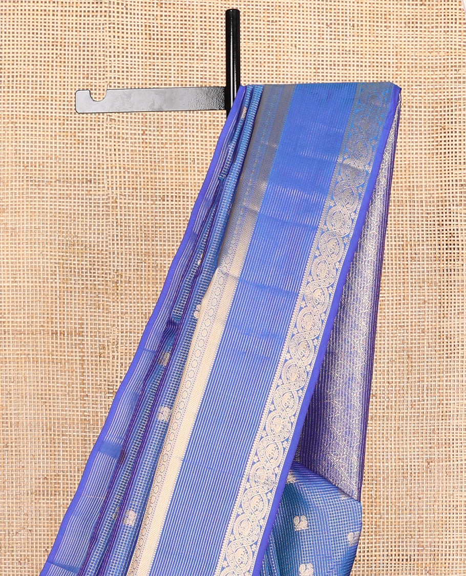 Blue zari buttas and checked Vasundhara silk mix saree, traditional zari border and pallu of kodi visiry