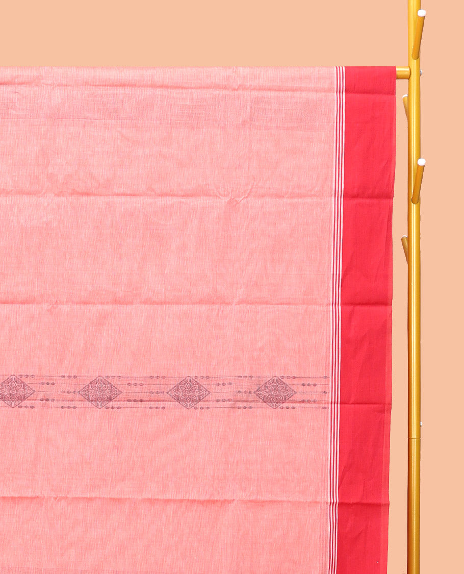 Pink Kanchi Cotton Saree, Woven with Buttas, Complemented by a Contrast Border, Pallu of Jaal Design, and a Matching Blouse