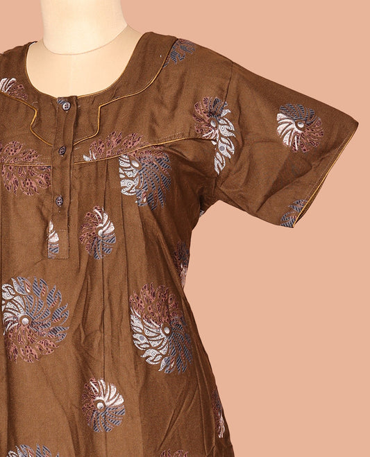 Brown Cotton-Blended Nighty
