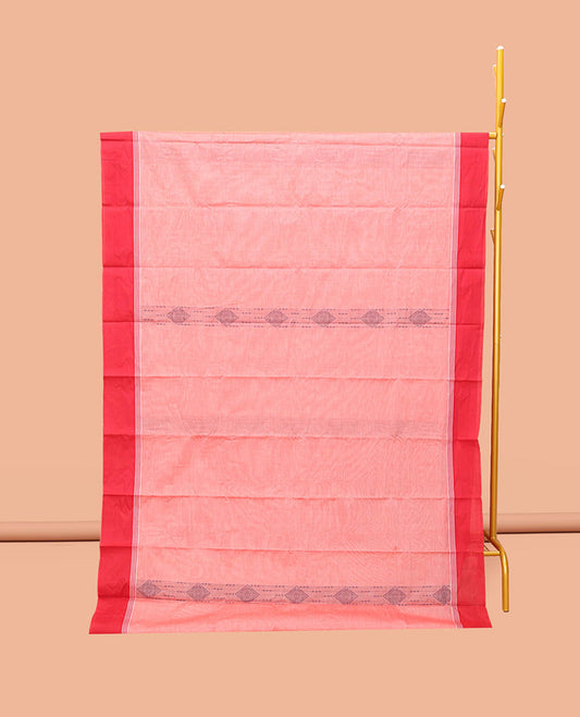 Pink Kanchi Cotton Saree, Woven with Buttas, Complemented by a Contrast Border, Pallu of Jaal Design, and a Matching Blouse