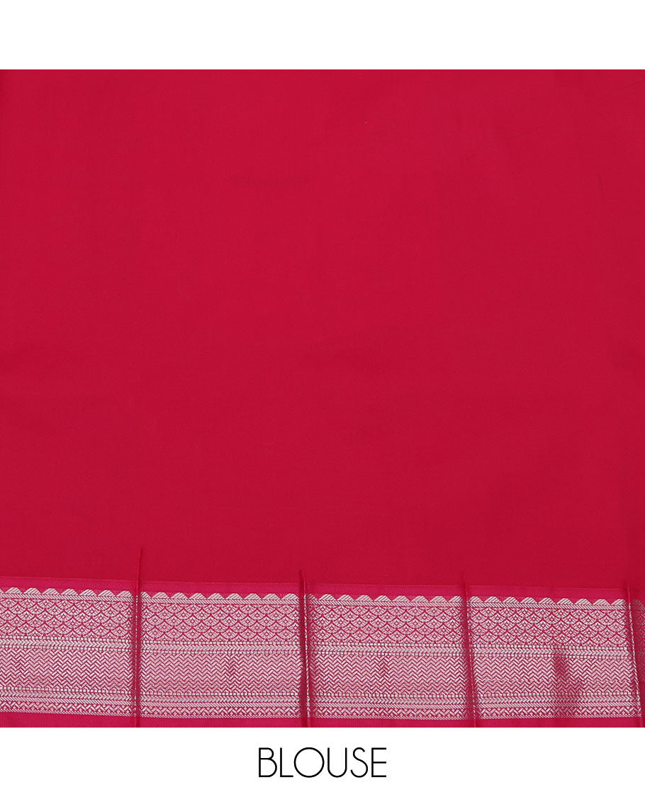 Grey Budget Silk Saree, Subtly Sparkled with Zari Butta Enclosed Checked Design On Its Body, Complemented by Contrast Zari Design Border, Grand Pallu and Paired with a Contrast Blouse