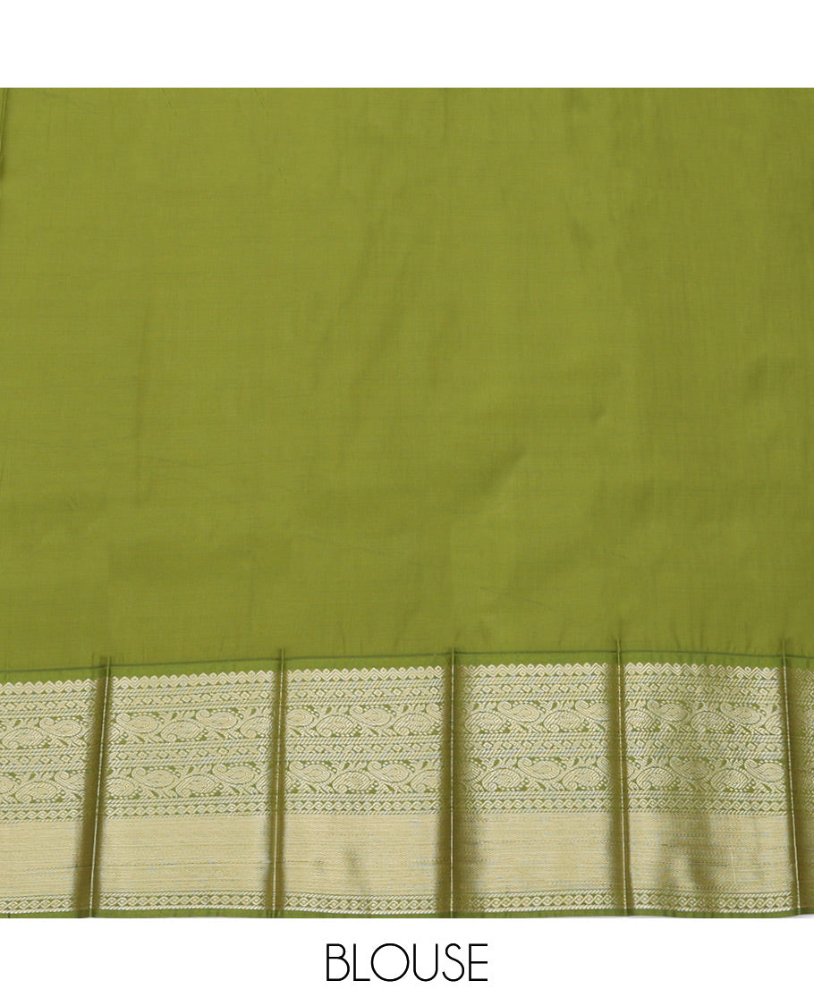 Blue Budget Silk Saree, Steeped with Zari Buttas, Complemented by a Contrast Traditional Zari Rettai Pettu Border, Jaal Pallu, and Contrast Blouse