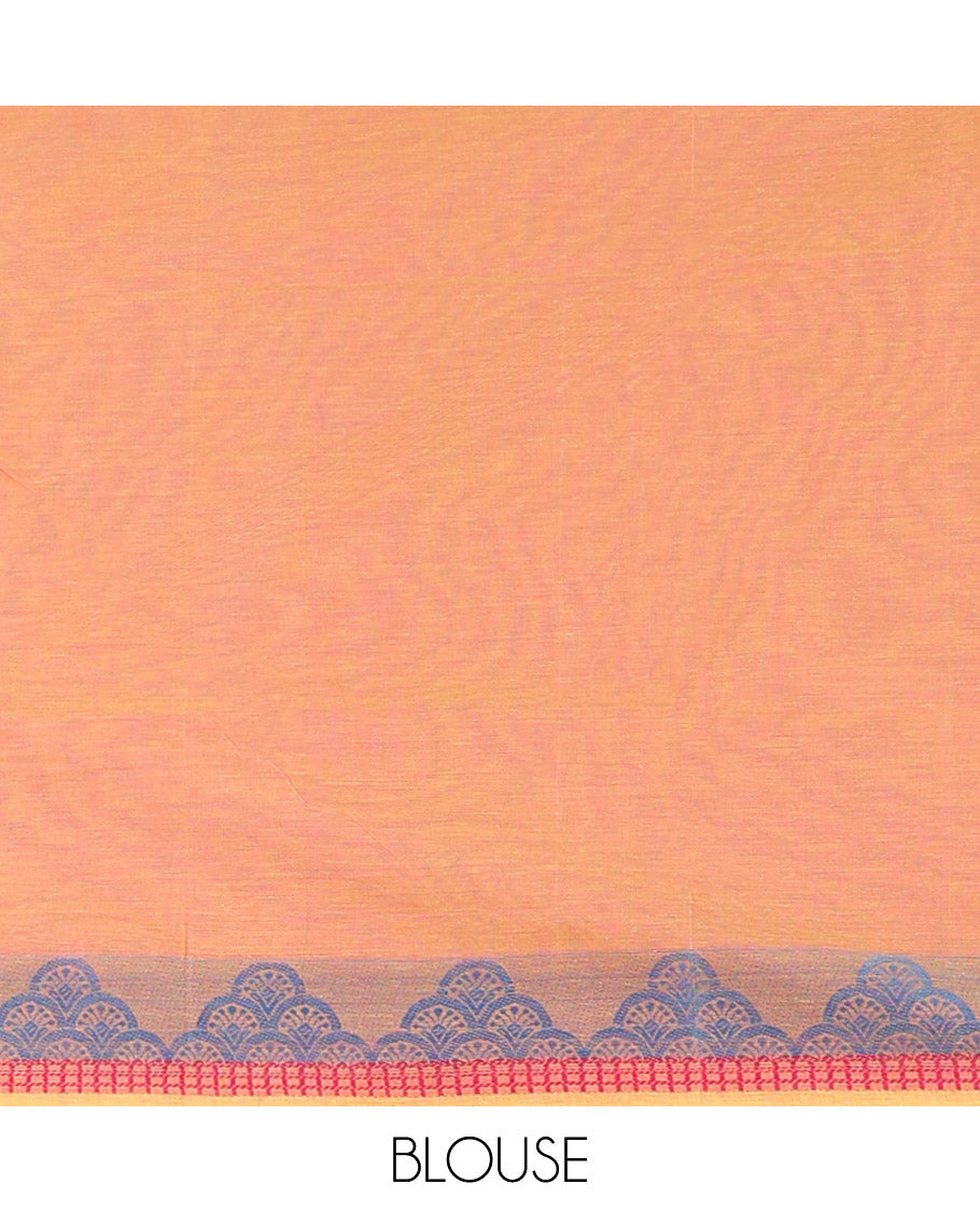 Orange buttas Coimbatore cotton saree, unique design border & floral & paisley pallu