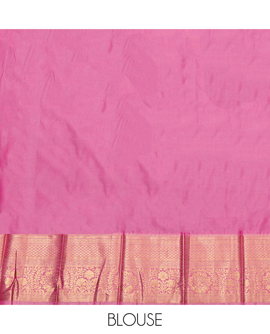 Green Budget Silk Saree, Crafted with Zari Buttas, Complemented by a Contrast Traditional Border, Grand Pallu, and a Contrast Blouse